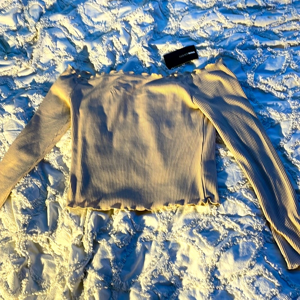 Beige cropped long sleeved top from fashion nova